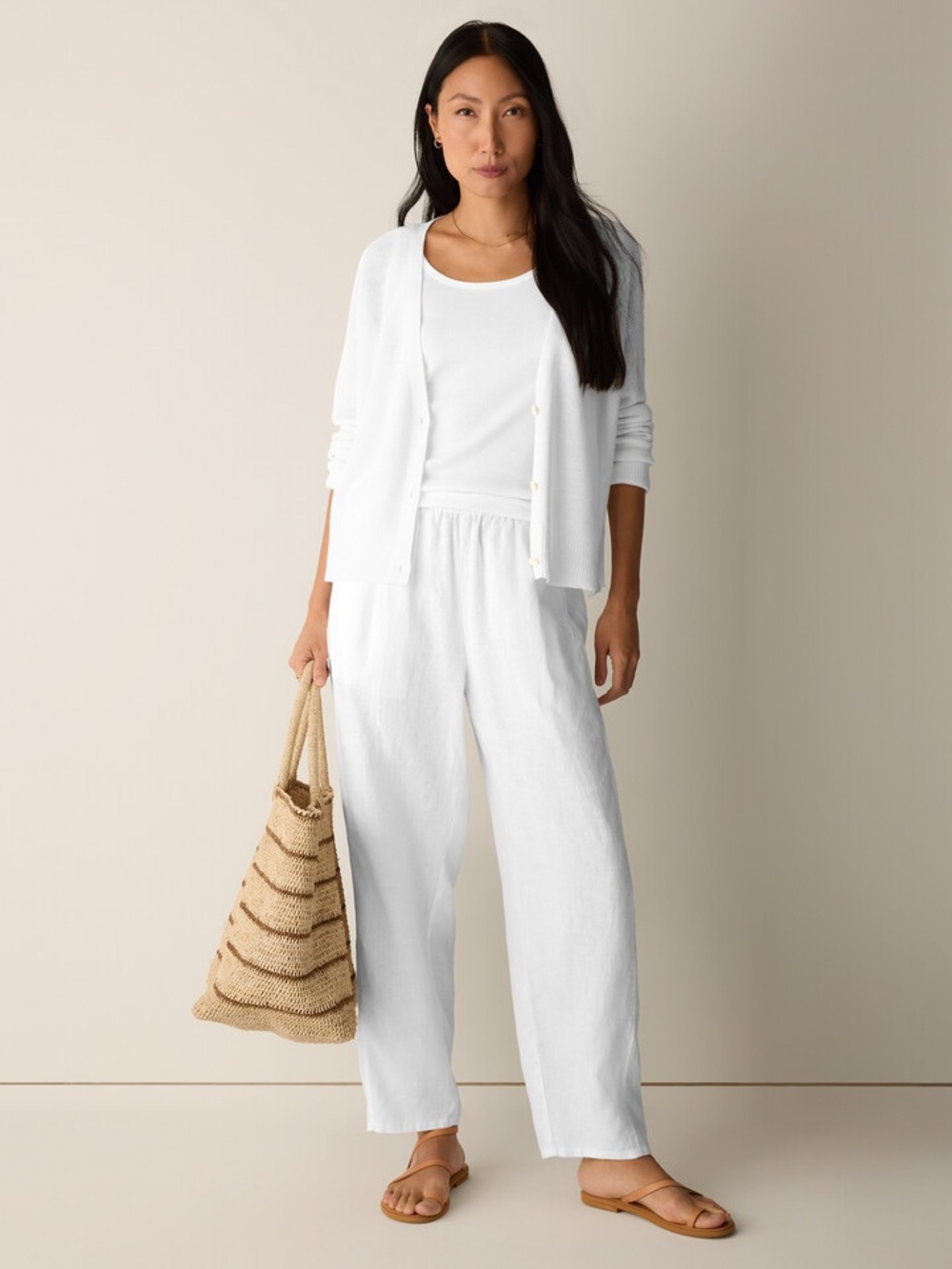 Eileen Fisher Pleated Organic Linen Lantern Pants size medium in white